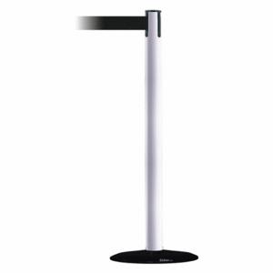 TENSABARRIER 889B-33-32-STD-NO-B9X-C Barrier Post With Belt, Steel, White, 38 Inch Post Height, 2 1/2 Inch Post Dia | CU6HKD 20YL82