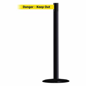 TENSABARRIER 889B-33-33-STD-NO-YDX-C Barrier Post With Belt, Steel, Black, 38 Inch Post Height, 2 1/2 Inch Post Dia | CU6GZK 20YL30