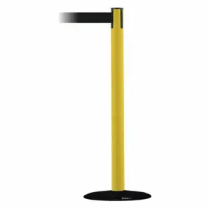 TENSABARRIER 889B-33-35-MAX-NO-B9X-C Barrier Post With Belt, Steel, Yellow, 38 Inch Post Height, 2 1/2 Inch Post Dia, Black | CU6HKH 20YK46