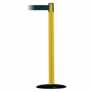TENSABARRIER 889B-33-35-MAX-NO-G6X-C Barrier Post With Belt, Steel, Yellow, 38 Inch Post Height, 2 1/2 Inch Post Dia, Green | CU6HPH 20YK47