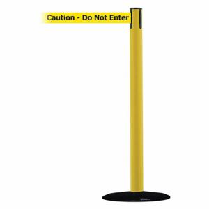 TENSABARRIER 889B-33-35-MAX-NO-YAX-C Barrier Post With Belt, Steel, Yellow, 38 Inch Post Height, 2 1/2 Inch Post Dia, Steel | CU6HKP 20YK52