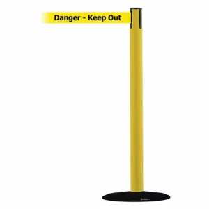 TENSABARRIER 889B-33-35-MAX-NO-YDX-C Barrier Post With Belt, Steel, Yellow, 38 Inch Post Height, 2 1/2 Inch Post Dia, Steel | CU6HKQ 20YK54