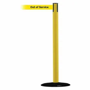 TENSABARRIER 889B-33-35-MAX-NO-YEX-C Barrier Post With Belt, Steel, Yellow, 38 Inch Post Height, 2 1/2 Inch Post Dia, Steel | CU6HKV 20YK55