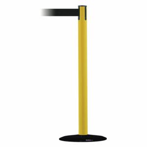 TENSABARRIER 889B-33-35-STD-NO-B9X-C Barrier Post With Belt, Steel, Yellow, 38 Inch Post Height, 2 1/2 Inch Post Dia, Black | CU6HKJ 20YL92