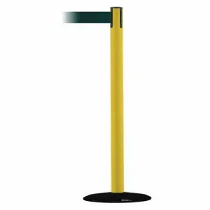 TENSABARRIER 889B-33-35-STD-NO-G6X-C Barrier Post With Belt, Steel, Yellow, 38 Inch Post Height, 2 1/2 Inch Post Dia, Green | CU6HKM 20YL93