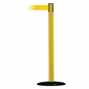 TENSABARRIER 889B-33-35-STD-NO-Y5X-C Barrier Post With Belt, Steel, Yellow, 38 Inch Post Height, 2 1/2 Inch Post Dia, Yellow | CU6HKY 20YL94