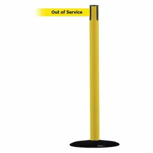 TENSABARRIER 889B-33-35-STD-NO-YEX-C Barrier Post With Belt, Steel, Yellow, 38 Inch Post Height, 2 1/2 Inch Post Dia, Steel | CU6HKX 20YM02