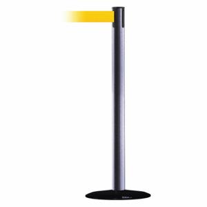 TENSABARRIER 889B-33-73-MAX-NO-Y5X-C Barrier Post With Belt, Steel, Gray Hammer Tone, 38 Inch Post Height, 2 1/2 Inch Post Dia | CU6HBD 20YK08