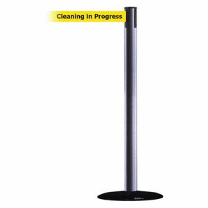 TENSABARRIER 889B-33-73-MAX-NO-YCX-C Barrier Post With Belt, Steel, Gray Hammer Tone, 38 Inch Post Height, 2 1/2 Inch Post Dia | CU6HAW 20YK12