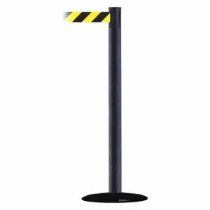 TENSABARRIER 889B-33-89-MAX-NO-D4X-C Barrier Post With Belt, Steel, Black Wrinkle, 38 Inch Post Height, 2 1/2 Inch Post Dia | CU6HLJ 20YJ90