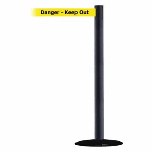 TENSABARRIER 889B-33-89-MAX-NO-YDX-C Barrier Post With Belt, Steel, Black Wrinkle, 38 Inch Post Height, 2 1/2 Inch Post Dia | CU6GYA 20YJ93