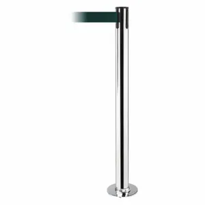 TENSABARRIER 889F-1P-1P-STD-NO-G6X-C Fixed Barrier Post With Belt, Polished Chrome, 36 1/2 Inch Post Height, Flange, Green | CU6HVJ 20YJ12