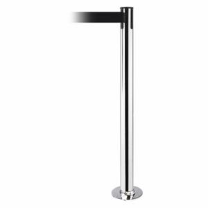 TENSABARRIER 889F-1P-1P-MAX-NO-B9X-C Fixed Barrier Post With Belt, Polished Chrome, 36 1/2 Inch Post Height, Flange, Black | CU6HVF 20YG62