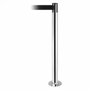 TENSABARRIER 889F-3P-3P-STD-NO-B9X-C Fixed Barrier Post With Belt, Polished Stainless 36 1/2 Inch Post Height, Black | CU6HWU 20YJ52