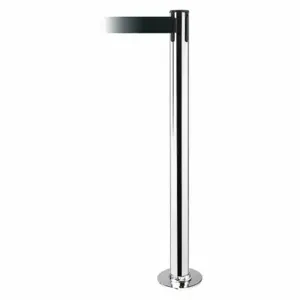 TENSABARRIER 889F-1P-1P-STD-NO-G7X-C Fixed Barrier Post With Belt, Polished Chrome, 36 1/2 Inch Post Height, Flange, Steel | CU6HVM 20YJ13