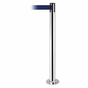 TENSABARRIER 889F-3P-3P-STD-NO-L5X-C Fixed Barrier Post With Belt, Polished Stainless 36 1/2 Inch Post Height, Blue | CU6JCE 20YJ54