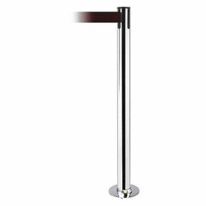 TENSABARRIER 889F-1P-1P-MAX-NO-R7X-C Fixed Barrier Post With Belt, Polished Chrome, 36 1/2 Inch Post Height, Flange, Maroon | CU6HVK 20YG68