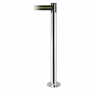 TENSABARRIER 889F-1P-1P-MAX-NO-S4X-C Fixed Barrier Post With Belt, Polished Chrome, 36 1/2 Inch Post Height, Flange, Steel | CU6HWA 20YG70