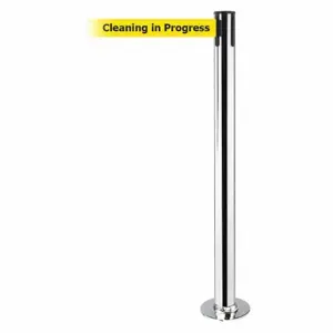 TENSABARRIER 889F-3P-3P-MAX-NO-YCX-C Fixed Barrier Post With Belt, Steel, Polished Stainless Steel, 36 1/2 Inch Post Height | CU6HWN 20YH12