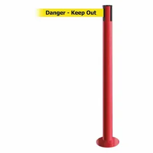 TENSABARRIER 889F-21-21-STD-NO-YDX-C Fixed Barrier Post With Belt, Red, 36 1/2 Inch Post Height, 2 1/2 Inch Post Dia, Flange | CU6HXE 20YH86