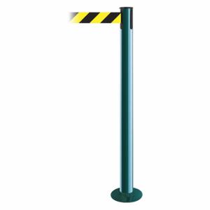 TENSABARRIER 889F-28-28-MAX-NO-D4X-C Fixed Barrier Post With Belt, Steel, Green, 36 1/2 Inch Post Height, 2 1/2 Inch Post Dia | CU6HTY 20YG27