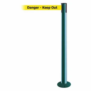 TENSABARRIER 889F-28-28-MAX-NO-YDX-C Fixed Barrier Post With Belt, Steel, Green, 36 1/2 Inch Post Height, 2 1/2 Inch Post Dia | CU6HUD 20YG30