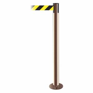 TENSABARRIER 889F-2P-2P-MAX-NO-D4X-C Fixed Barrier Post With Belt, Steel, Polished Brass, 36 1/2 Inch Post Height, Flange | CU6HVB 20YG91