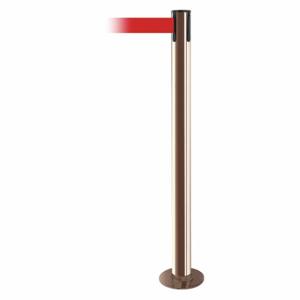 TENSABARRIER 889F-2P-2P-MAX-NO-R5X-C Fixed Barrier Post With Belt, Steel, Polished Brass, 36 1/2 Inch Post Height, Flange | CU6HVC 20YG94