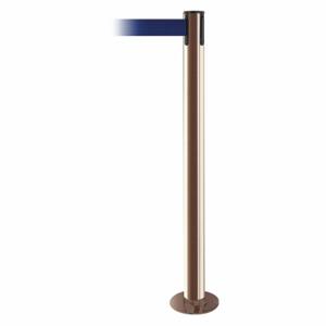 TENSABARRIER 889F-2P-2P-STD-NO-L5X-C Fixed Barrier Post With Belt, Steel, Polished Brass, 36 1/2 Inch Post Height, Flange | CU6HUX 20YJ41