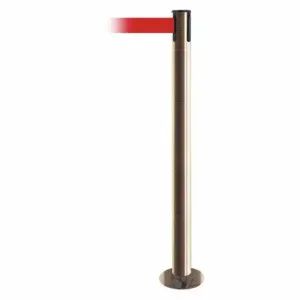 TENSABARRIER 889F-2S-2S-MAX-NO-R5X-C Fixed Barrier Post With Belt, Steel, Satin Brass, 36 1/2 Inch Post Height | CU6HXT 20YH02