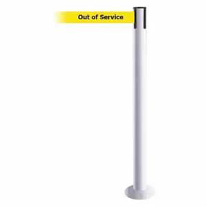 TENSABARRIER 889F-32-32-STD-NO-YEX-C Fixed Barrier Post With Belt, Steel, White, 36 1/2 Inch Post Height, 2 1/2 Inch Post Dia | CU6JAQ 20YH97