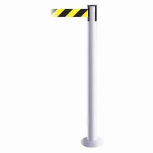 TENSABARRIER 889F-32-32-STD-NO-D4X-C Fixed Barrier Post With Belt, Steel, White, 36 1/2 Inch Post Height, 2 1/2 Inch Post Dia | CU6JAK 20YH93