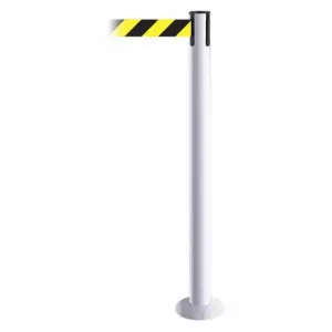 TENSABARRIER 889F-32-32-STD-NO-D4X-C Fixed Barrier Post With Belt, Steel, White, 36 1/2 Inch Post Height, 2 1/2 Inch Post Dia | CU6JAK 20YH93