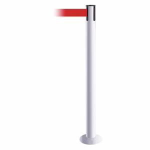 TENSABARRIER 889F-32-32-MAX-NO-R5X-C Fixed Barrier Post With Belt, Steel, White, 36 1/2 Inch Post Height | CU6JAY 20YG45