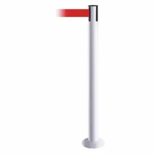 TENSABARRIER 889F-32-32-STD-NO-R5X-C Fixed Barrier Post With Belt, Steel, White, 36 1/2 Inch Post Height | CU6JAX 20YH91