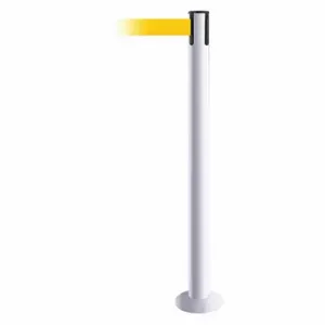 TENSABARRIER 889F-32-32-MAX-NO-Y5X-C Fixed Barrier Post With Belt, Steel, White, 36 1/2 Inch Post Height, 2 1/2 Inch Post Dia | CU6JAD 20YG44