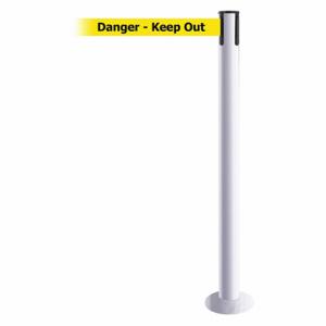 TENSABARRIER 889F-32-32-MAX-NO-YDX-C Fixed Barrier Post With Belt, Steel, White, 36 1/2 Inch Post Height, 2 1/2 Inch Post Dia | CU6JAJ 20YG50