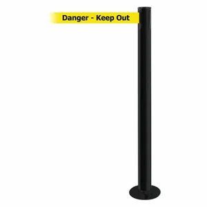 TENSABARRIER 889F-33-33-MAX-NO-YDX-C Fixed Barrier Post With Belt, Steel, Black, 36 1/2 Inch Post Height, 2 1/2 Inch Post Dia | CU6HRA 20YF89