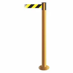 TENSABARRIER 889F-35-35-MAX-NO-D4X-C Fixed Barrier Post With Belt, Steel, Yellow, 36 1/2 Inch Post Height, 2 1/2 Inch Post Dia | CU6JBE 20YG57