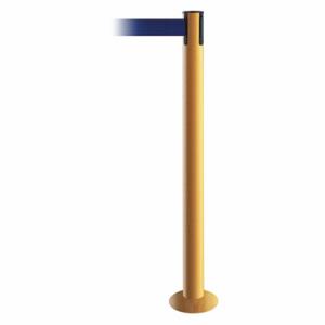 TENSABARRIER 889F-35-35-MAX-NO-L5X-C Fixed Barrier Post With Belt, Steel, Yellow, 36 1/2 Inch Post Height, 2 1/2 Inch Post Dia | CU6JBF 20YG56