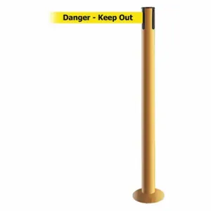 TENSABARRIER 889F-35-35-MAX-NO-YDX-C Fixed Barrier Post With Belt, Steel, Yellow, 36 1/2 Inch Post Height, 2 1/2 Inch Post Dia | CU6JBR 20YG60