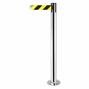 TENSABARRIER 889F-3P-3P-STD-NO-D4X-C Fixed Barrier Post With Belt, Steel, Polished Stainless Steel, 36 1/2 Inch Post Height | CU6HWL 20YJ55