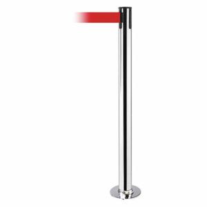 TENSABARRIER 889F-3P-3P-STD-NO-R5X-C Fixed Barrier Post With Belt, Polished Stainless 36 1/2 Inch Post Height, Red | CU6HWZ 20YJ56