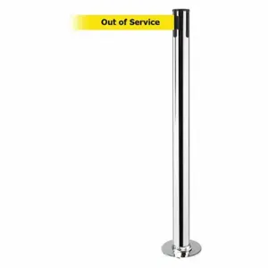 TENSABARRIER 889F-1P-1P-MAX-NO-YEX-C Fixed Barrier Post With Belt, Polished Chrome, 36 1/2 Inch Post Height, Flange, Steel | CU6HVU 20YG75