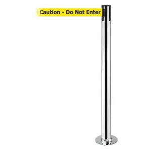 TENSABARRIER 889F-1P-1P-MAX-NO-YAX-C Fixed Barrier Post With Belt, Polished Chrome, 36 1/2 Inch Post Height, Flange, Steel | CU6HVZ 20YG72