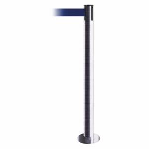 TENSABARRIER 889F-1S-1S-STD-NO-L5X-C Fixed Barrier Post With Belt, Steel, Satin Chrome, 36 1/2 Inch Post Height, Flange | CU6HYG 20YJ28