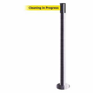 TENSABARRIER 889F-1S-1S-MAX-NO-YCX-C Fixed Barrier Post With Belt, Steel, Satin Chrome, 36 1/2 Inch Post Height, Flange | CU6HYH 20YG87