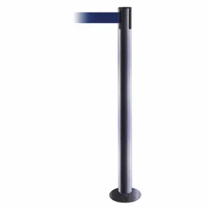 TENSABARRIER 889F-73-73-MAX-NO-L5X-C Fixed Barrier Post With Belt, Steel Hammer Tone, 36 1/2 Inch Post Height, Flange, Blue | CU6HTG 20YG16