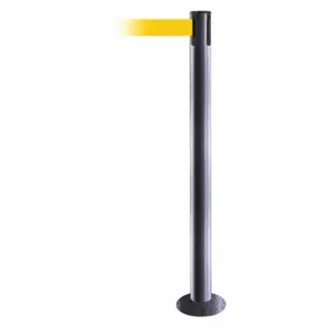 TENSABARRIER 889F-73-73-MAX-NO-Y5X-C Fixed Barrier Post With Belt, Steel Hammer Tone, 36 1/2 Inch Post Height, Flange, Steel | CU6HTN 20YG14