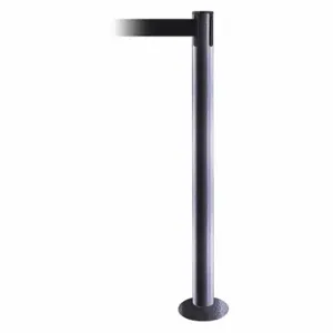 TENSABARRIER 889F-73-73-MAX-NO-B9X-C Fixed Barrier Post With Belt, Steel Hammer Tone, 36 1/2 Inch Post Height, Flange, Black | CU6HTE 20YG12